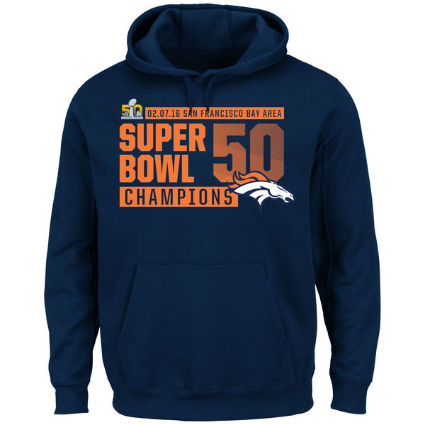 Men Denver Broncos Majestic Super Bowl #50 Champions Winners Take VIII Hoodie  Navy